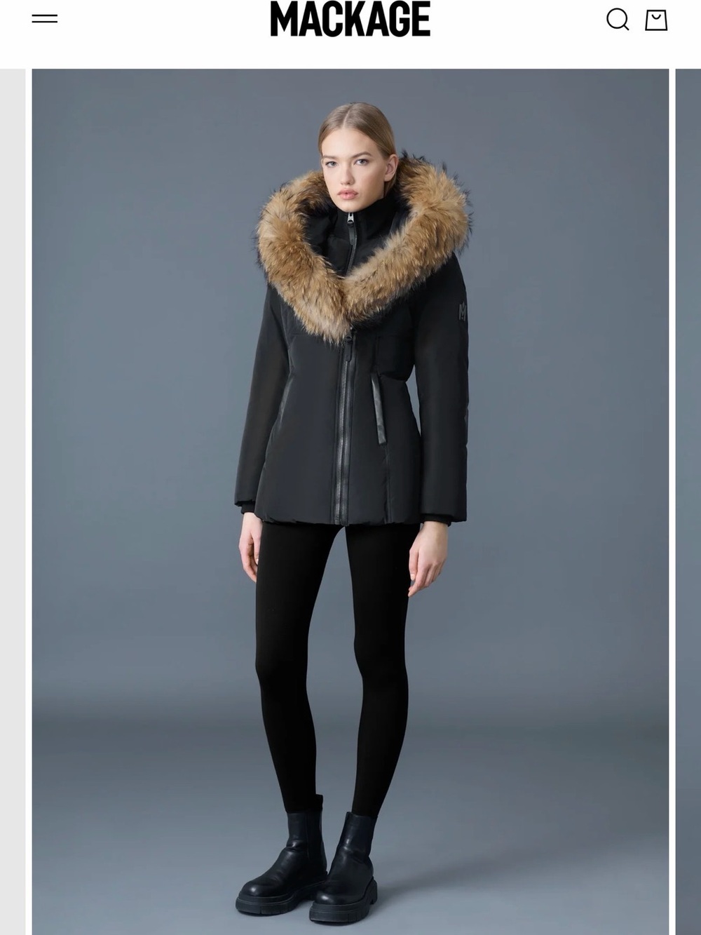 Mackage Women's Black Down Coat with Natural Fur Hood - Picture 2 of 9